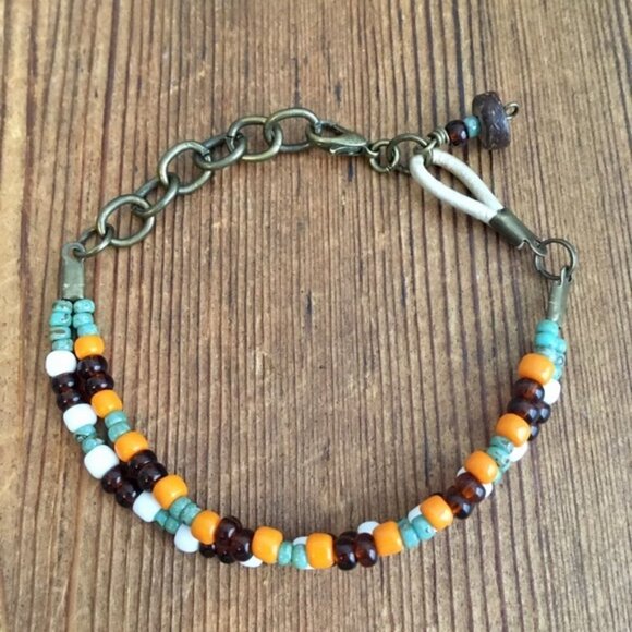 Ladies Double Strand Bracelet,  Orange and Turquoise Blue Ladies Bracelet - Picture 5 of 7